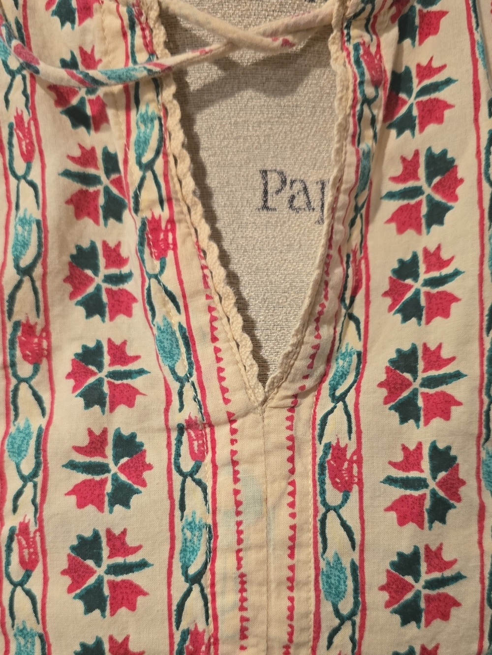 Haute Hippie Boho Embroidered Tassel Peasant Top - Cream & Red Floral - Picture 6 of 9